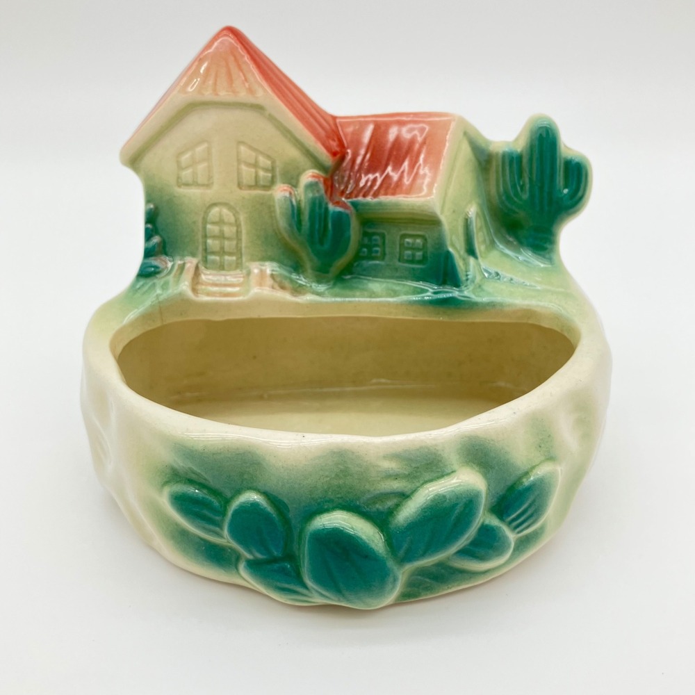 Vintage Southwestern Ceramic House Planter Sponge Soap Holder Desert Pottery